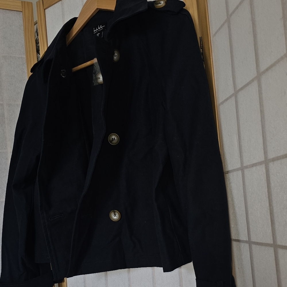 Navy blue cropped trench coat - Picture 4 of 6